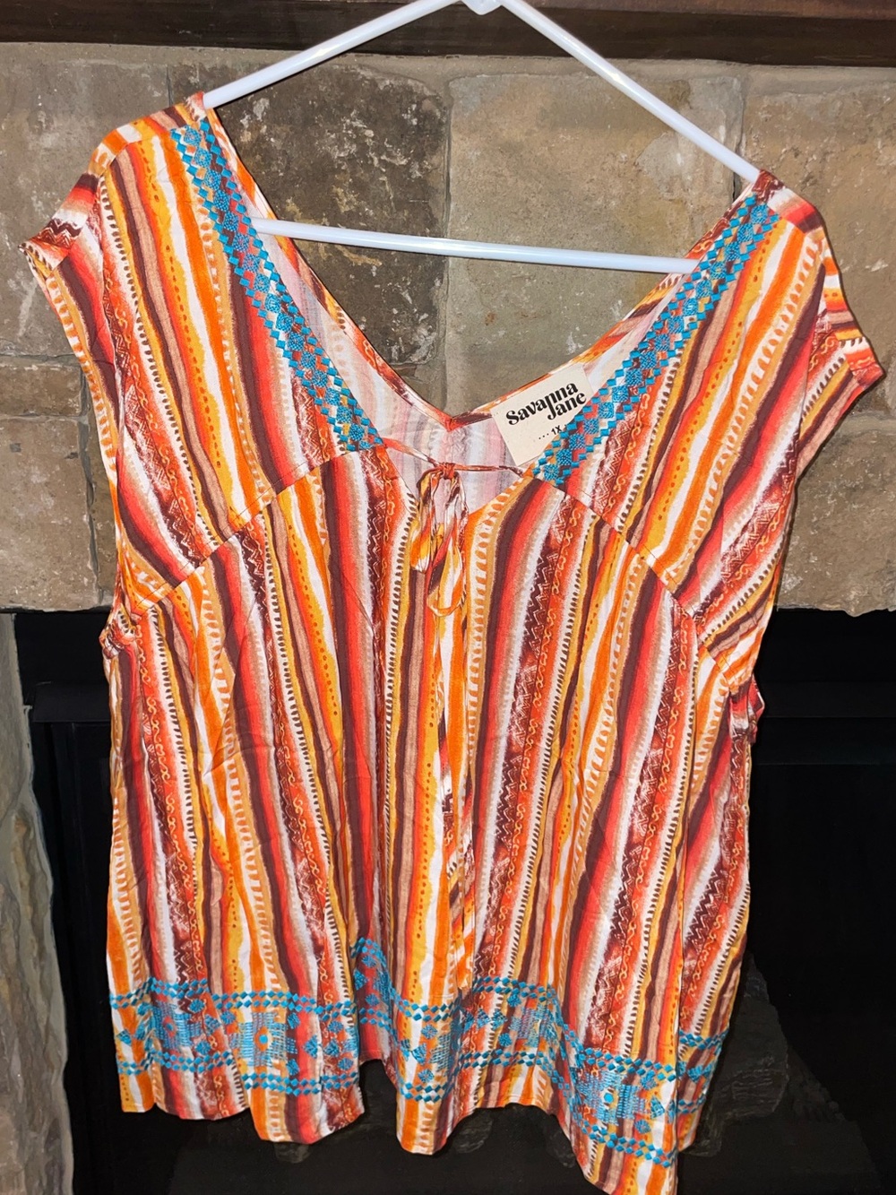 Savanna Jane Boho Striped V-Neck Blouse - Picture 4 of 8